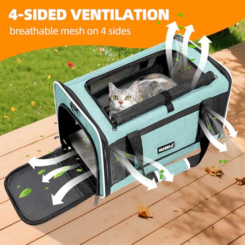 Cat Carrier Soft-Sided Travel Bag for Medium to Large Cats Over 15lbs, Small Dog Carrier Crate Top Entry Breathable Mesh Puppy 12 Pounds, Pet Rabbit Carrying Cage Kennel Collapsible Teal - color: Teal