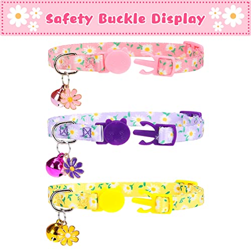Breakaway Cat Collars with Bell & Cute Pendants, 3 Pack Safety Buckle Kitten Collars, Adjustable Pet Collar Ideal for Girl Boy Cats Puppy (Daisy Pattern) - color: Style A - Flower