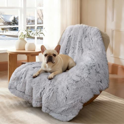 Luciphia Large Waterproof Dog Blanket for Pet Washable Liquid Proof Bed Intimacy Protection Shaggy Plush Calming Long Faux Fur Couch Cover Calming Cat Throw Blankets, Mist Grey, 60" x 80" - color: Mist Grey, size: 60"x80"