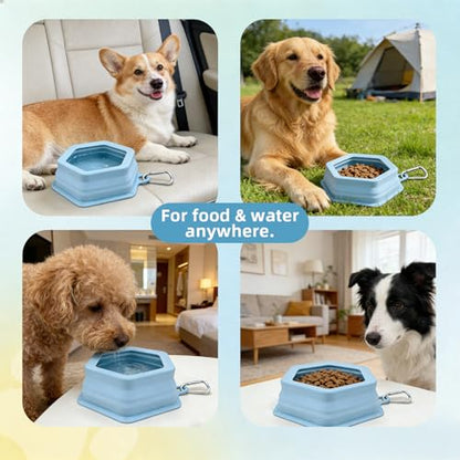 2-Pack Collapsible Pet Water Bowls, Spill Proof No Splash Travel Bowls w/ 2 Carabiners, Silicone Bowls for Hiking Camping Walking Road Trips, BPA Free Dishwasher Safe, 24oz Each Morandi Blue - color: Twin Pack