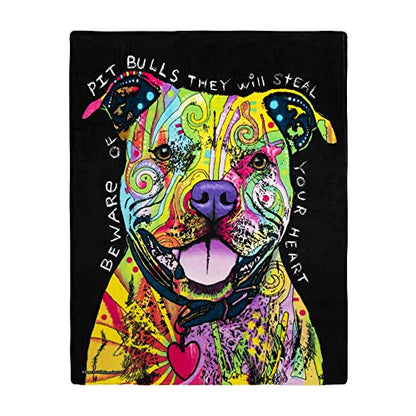 Dawhud Direct 50 x 60 Inch Pitbull Fleece Blanket Throw with Dean Russo Dog Art - Soft and Colorful Pitbull Blankets for Adults, Kids, Bed Couch Sofa Travel - Thoughtful Gift for Dog Lovers - color: Dean Russo Beware of Pit Bulls They Will Steal Your Hear