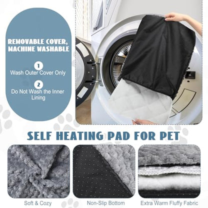 Drydiet 4 Pcs Self Heating Cat Pad Self Warming Cat Bed Dog Heating Pad Washable Thermal Pet Mat for Indoor Outdoor Pet 16 x 20 Inch Removable Non Slip(Gray) - color: Gray