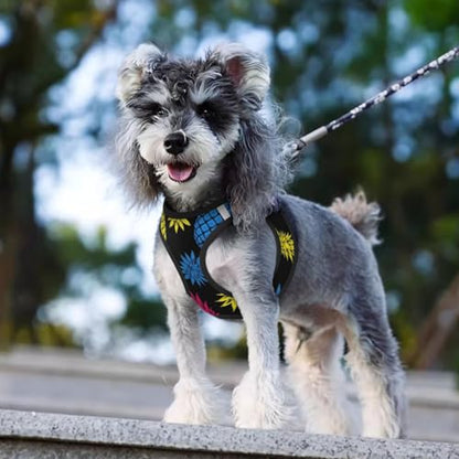Waterproof Dog Vest Harness Set, Upside Down Pineapple Pink Yellow Blue, 3D Printed No Pull Reflective Straps, Adventure Gear for Hunting Training Trips - color: Style (524), size: Small