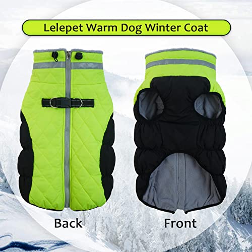 Lelepet Dog Coat Warm Dog Winter Coat Waterproof Dogs Jacket with Harness Built in Reflective Pet Fleece Vest Zip-Up Cold Weather Coats for Small Dogs Turtleneck & Windproof Coats Chihuahua Lime XS - color: Lime, size: X-Small