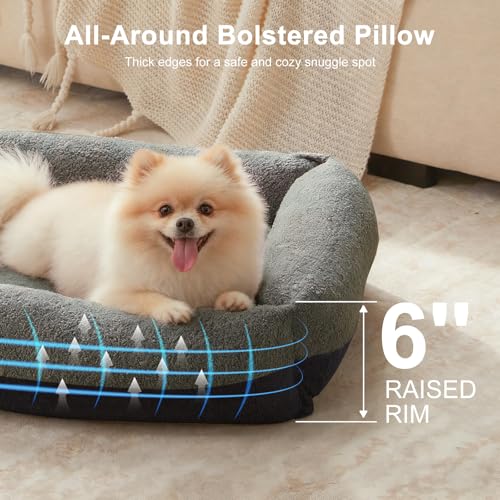 Washable Small Dog Bed, Rectangle Comfy Fluffy Kitten Puppy Bed, Removable Zipper Cover Machine Wash, Breathable Orthopedic Bed Durable Pet Cuddler with Anti-Slip Bottom, 20x19x6 in, Dark Grey - color: Dark Grey, size: S(20"x19"x6”)