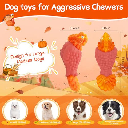 WinTour Tough Dog Toys for Aggressive Chewers, Dog Chew Toys for Large Dogs, Turkey Indestructible Squeaky Dogs Toy to Keep Them Busy - color: Orange