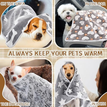 HunnmingRe 6 Pcs Puppy Blankets for Small Dogs Super Soft Flannel Pet Washable Blankets with Cute Paw Print 23x16'' Warm Sleep Mat for Dogs Puppy Cat