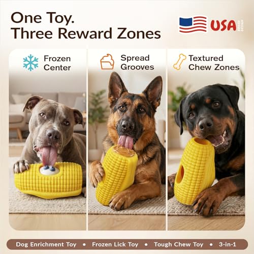 XL 3-in-1 Corn-Shaped Frozen Treat Dog Toy, No-Transfer Fill & Freeze Lick Cup, Stuffable Lick Toy & Tough Chew Toy for Aggressive Chewers, Long-Lasting Enrichment