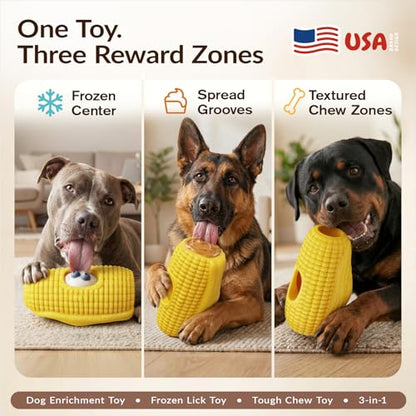 XL 3-in-1 Corn-Shaped Frozen Treat Dog Toy, No-Transfer Fill & Freeze Lick Cup, Stuffable Lick Toy & Tough Chew Toy for Aggressive Chewers, Long-Lasting Enrichment