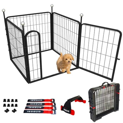 Puppy Playpen, IGOOUO 24'' Portable Dog Playpen with Easy-Carry Straps,4 Panels Dog Pen Play Pen for Small Dogs,Rustproof Pet Playpen for Camping RV Yard(with One Door) - size: 24'' High