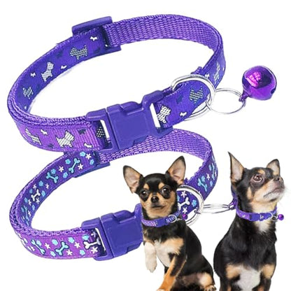 XS Dog Collar with Bell, 2 Pack Girl's Puppy Collar with Bell, Nylon Cute Cat Collars Adjustable for XXS XS Little Small Female Kitten Dogs, Purple - color: Purple