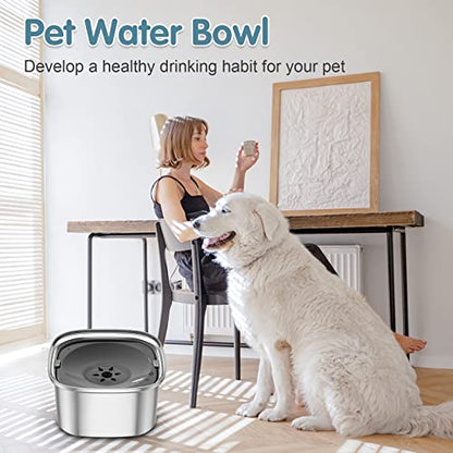 UPSKY 3L Dog Water Bowl 101oz Stainless Steel No Spill Large Capacity Dog Food Water Bowl Slow Water Feeder, Spill Proof Pet Water Dispenser Vehicle Carried Travel Water Bowl - color: gray, size: 3l