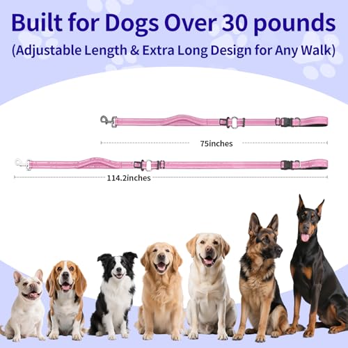 Hands Free Dog Leash by Kazazoo, Adjustable 6-9 FT Waist & Crossbody Leash with Quick Off Buckle, Reflective Stitches for Walking, Jogging,Medium to Large Dogs & Puppies Pink-L - color: Pink, size: L