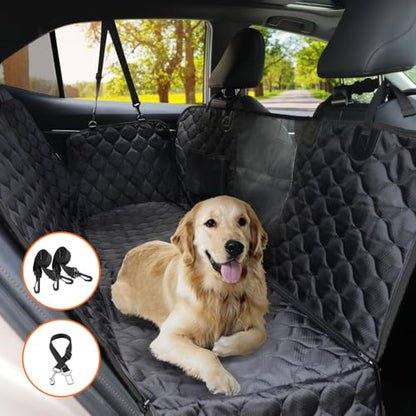 PETICON Dog Car Seat Cover with Mesh Window, 100% Waterproof Pet Seat Cover for Back Seat, Scratchproof Dog Hammock for Cars, Trucks, SUVs, Jeeps, Black - color: black