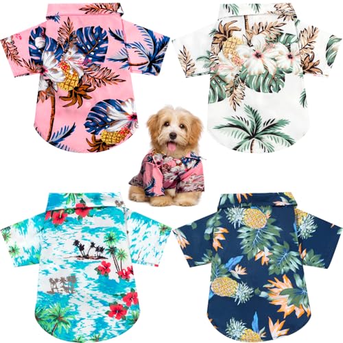 Weewooday 4 Pieces Small Pet Summer T-Shirts Hawaii Style Floral Pet Dog Shirt Breathable Cool Clothes Beach Seaside Puppy Sweatshirt for Puppy(Floral Style,Small) - color: Floral Style, size: Small