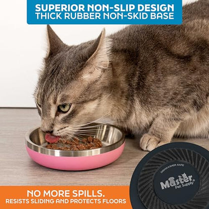 Master Pet Supply Stainless Steel Cat Bowls - 9 oz Heavy Duty - Black Velvet, Double Wall Extra-Thick Insulated, Non-Slip Pet Water Bowl for Cats & Pets, Anti Rust Metal, Dishwasher Safe - color: Black Velvet