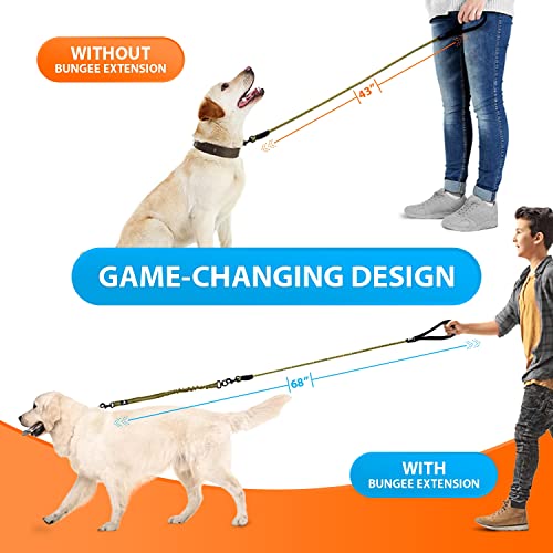 SparklyPets - Heavy Duty Bungee Rope Leash for Large and Medium Dogs - No Pull, Shock Absorber Long Dog Training Lead - No Slip Reflective Line for Outside (5.5 Ft Bungee Leash) - color: Green Range