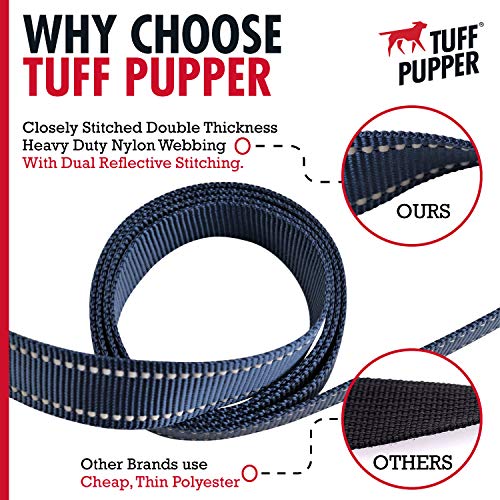 Tuff Pupper Heavy Duty Double Handle Leash | Twist Locking Carabiner Clip | Safety Lock for Strong Dogs | Reflective for Safe Night Walks | 6 Foot Leash | For Medium & Large Dogs - color: Midnight Blue