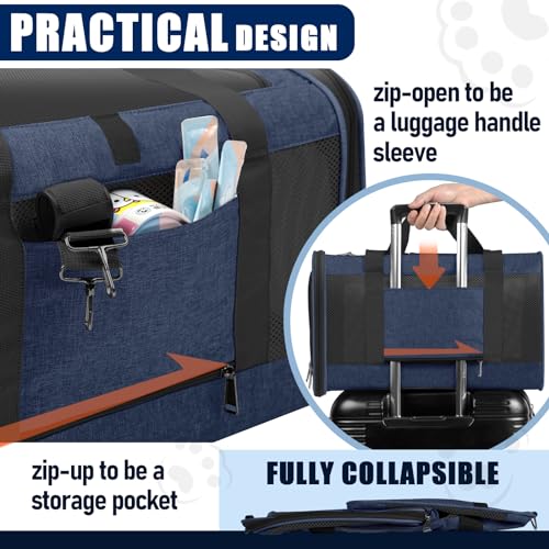 GAPZER Dog Carrier Soft/Cat Crates Large Cat 20 to 25 pounds/Softsided Pet Car Travel Carry Bag 15 Pound Puppy/Top Open Transport Kennel Navy - color: Navy