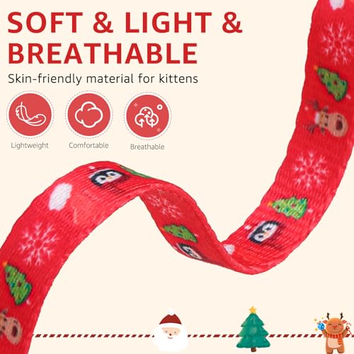 SCENEREAL Christmas Cat Bandana Collar with Bell Bowtie - 2 Pack Breakaway Kitten Collars, Adjustable Cute Pet Accessories for Cats and Small Dogs - color: Bandanas & Bow (Christmas Print)