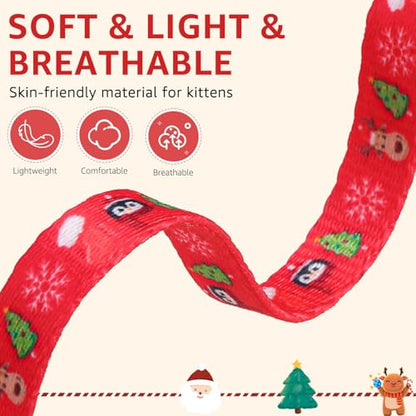 SCENEREAL Christmas Cat Bandana Collar with Bell Bowtie - 2 Pack Breakaway Kitten Collars, Adjustable Cute Pet Accessories for Cats and Small Dogs - color: Bandanas & Bow (Christmas Print)