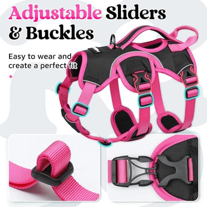 rabbitgoo Escape Proof Dog Harness Small Sized Dog, Soft Padded Full Body Pet Harness, Reflective Adjustable Vest with Lift Handle and Leash Clip for Walking Hiking Training, Pink & Black, S - color: Pink & Black, size: Small (Pack of 1)