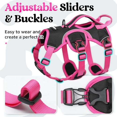 rabbitgoo Escape Proof Dog Harness Small Sized Dog, Soft Padded Full Body Pet Harness, Reflective Adjustable Vest with Lift Handle and Leash Clip for Walking Hiking Training, Pink & Black, S - color: Pink & Black, size: Small (Pack of 1)