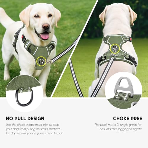 Dog Harness Medium Sized, No Pull Pet Harness with Neck Lockable Snap,No Choke Front Clip Dog Reflective Vest,Adjustable Metal Rings 3 Buckles,Easy Control Handle for Medium Dogs Green M - color: Lock Green, size: Medium (Pack of 1)