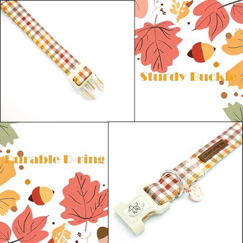 Elegant little tail Fall Dog Collar, Plaid Puppy Collars Fall Yellow Male Cute Puppy Adjustable Cotton Pet Collar with Quick Release Buckle for Small Medium Large Dogs - color: Fall, size: X-Small (Pack of 1)