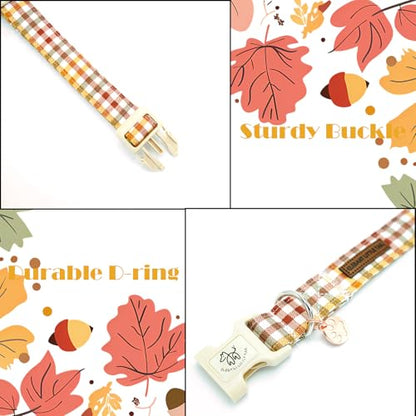 Elegant little tail Fall Dog Collar, Plaid Puppy Collars Fall Yellow Male Cute Puppy Adjustable Cotton Pet Collar with Quick Release Buckle for Small Medium Large Dogs - color: Fall, size: X-Small (Pack of 1)