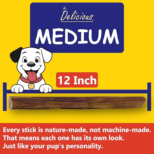 Bully Sticks for Dogs, 10 Count, 12 Inch Medium, Consistent Thickness, All Natural, Grass Fed, Rawhide-Free, Single Ingredient, Long Lasting Dog Chews