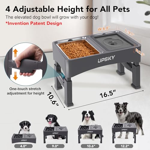 UPSKY 3-in-1 Elevated Dog Bowls Slow Feeder, Adjustable Stand, No Spill Water Dispenser, Stainless Steel Food & Water Bowl for Small Medium Dogs - color: D-3 in 1 (Grey)