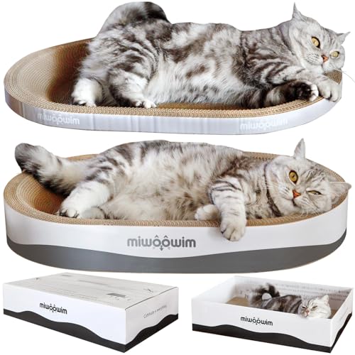 3PCS 23.6 Inch Extra Large Cat Scratcher Bed,Big Cats Box with Corrugated Scratch Pad, Scratching Lounge Bed,Oval Shape Cat Scratcher Bowl - color: grey 23.6 inch (big)