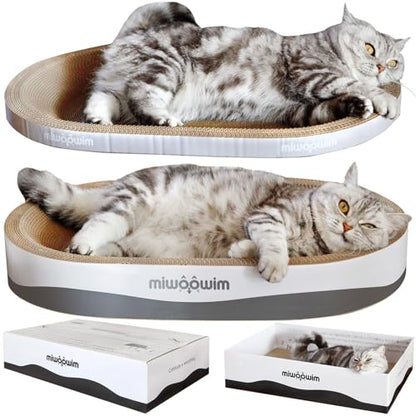 3PCS 23.6 Inch Extra Large Cat Scratcher Bed,Big Cats Box with Corrugated Scratch Pad, Scratching Lounge Bed,Oval Shape Cat Scratcher Bowl - color: grey 23.6 inch (big)