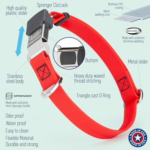 Biothane Waterproof Durable Dog Collar with Herm Sprenger - Quick Release ClicLock Buckle - Fits Medium and Large Dogs - Made in USA (Cherry Red, W 3/4" x L 12"-19") - color: Cherry Red, size: W 3/4" x L 12"-19"