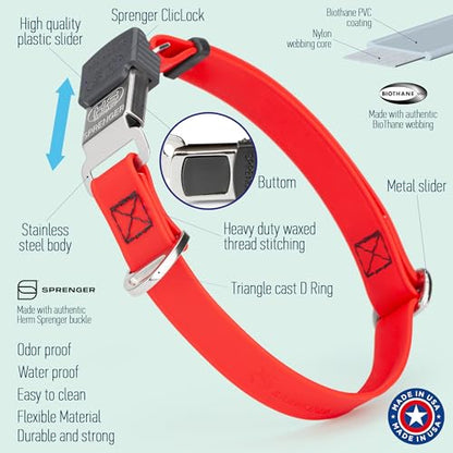 Biothane Waterproof Durable Dog Collar with Herm Sprenger - Quick Release ClicLock Buckle - Fits Medium and Large Dogs - Made in USA (Cherry Red, W 3/4" x L 12"-19") - color: Cherry Red, size: W 3/4" x L 12"-19"