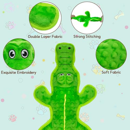 No Stuffing Dog Squeak Toys- Chew Toys for Small Medium Large Breed- Durable Puppy Teething Interactive to Keep Them Busy- Best Birthday Gift(Crocodile) - color: Green