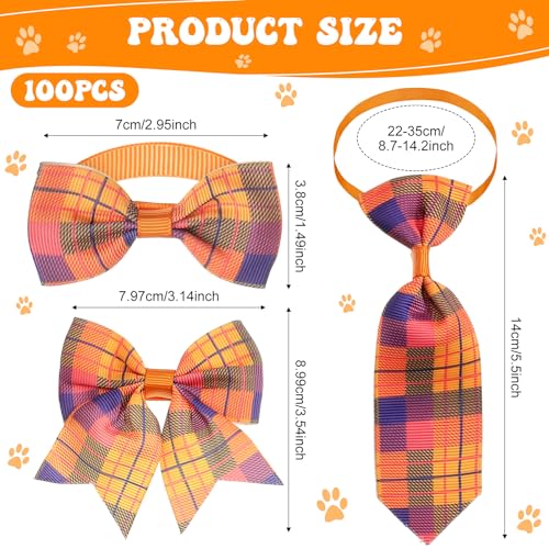 Reginary 100 Pieces Dog Bow Tie Collar Set Include 40 Dog Neckties, and 30 Puppy Bowties, 30 Collar Flowers, Adjustable Pet Ties Grooming for Small Medium Cats Pets Supply(Plaid) - style: Plaid