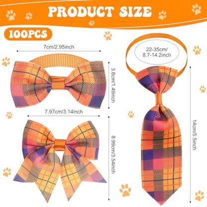 Reginary 100 Pieces Dog Bow Tie Collar Set Include 40 Dog Neckties, and 30 Puppy Bowties, 30 Collar Flowers, Adjustable Pet Ties Grooming for Small Medium Cats Pets Supply(Plaid) - style: Plaid