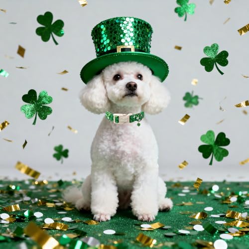 St. Patrick's Day Dog Collar for Small Dogs - Bold Green Lucky Clover Dog Collars, Cute Irish Party Shamrock Puppy Collar, Lightweight Adjustable St. Patricks Day Pet Collars XS - color: Bold Green Clover, size: XS