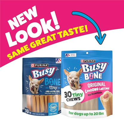 Purina Busy Bone Adult Toy Breed Dog Chew Bone Treats, Tiny - 30 ct. Pouch - size: 30 Count (Pack of 4)