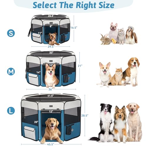 PETSFIT 45.5" Dog Playpen Indoor/Outdoor-Jump-Proof 28.5" Height with Removable Waterproof Mat & Zippered Roof | RV, Camping, Travel Dog Pen | Whelping & Cat Observation Space(45.5"L x 45.5"W x 28.5H) - color: Blue