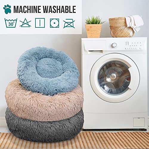 PetAmi Calming Dog Bed for Small Medium Dog Cat, Round Donut Dog Bed Washable, Fluffy Faux Fur Plush Cuddler Pet Kitten Cushion Bed, Anti-Slip, Fits up to 45 lbs, 30 inch, Taupe - color: Taupe, size: Medium - 30"