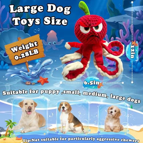 Jeefome Squeaky Dog Toys Octopus -Plush Stuffed Dog Chew Toys with Soft Fabric for Small Medium and Large Dogs,Interactive Tug of War Puppy Toys to Keep Them Busy - style: Apple Octopus