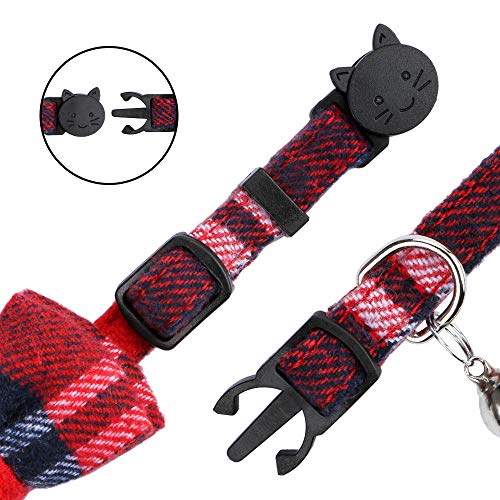 Faleela Breakaway Cat Collar with Bells - 2 Pack Cat Collar with Bells, Cat Collars with Bandana, Accessories for Pet Collars, Adjustable for Cats and Small Dogs - color: Red bow+bandana