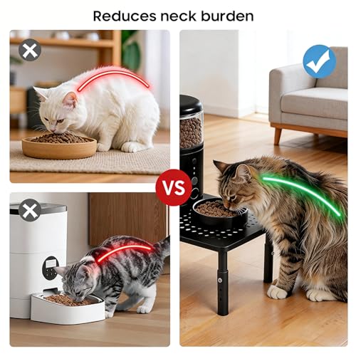 W‌SOWX Adjustable Automatic Cat Feeder Stand - Non-Slip Elevated Holder for Cats/Puppies, Fits Most Automatic Feeders & Water Dispensers, Black(Holder ONLY) - color: Black