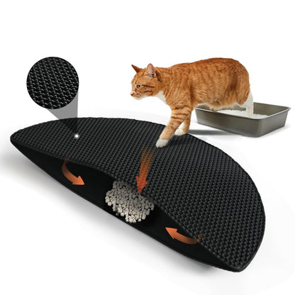 Cat litter mat hemicycle 100% Waterproof Urine Proof Trapping Mat 1 Pack (31.5''X15'Inch (Pack of 1)) Easy Clean (Black, 32x16 inch)