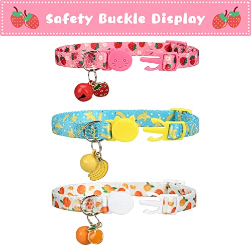 Breakaway Cat Collars with Bell & Cute Pendants, 3 Pack Safety Buckle Kitten Collars, Adjustable Pet Collar Ideal for Girl Boy Cats Puppy (Fruit Pattern) - color: Style A - Fruit