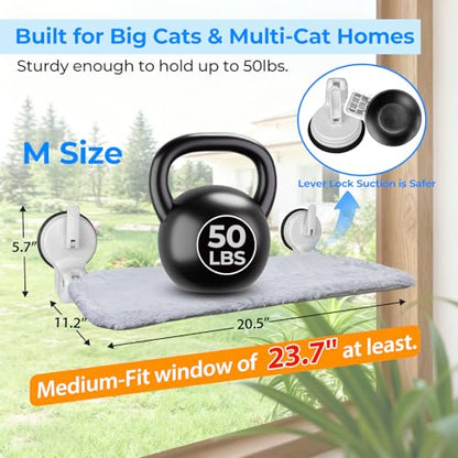 L&W BROS. 2PC Cat Window Perch with Lever Lock Suction Cups Holds up to 50 lbs Foldable & Space Saving Design Heavy Duty Window Hammock for Large or Multiple Cats (M 2Pc) - size: M