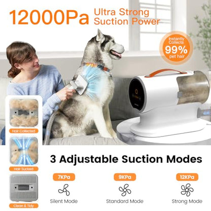 AIRROBO Dog Grooming Vacuum Kit,12000Pa Strong Pet Vacuum for Shedding,Grooming Hai,Quiet,PG100,2L Large Capacity - color: White-5-in-1